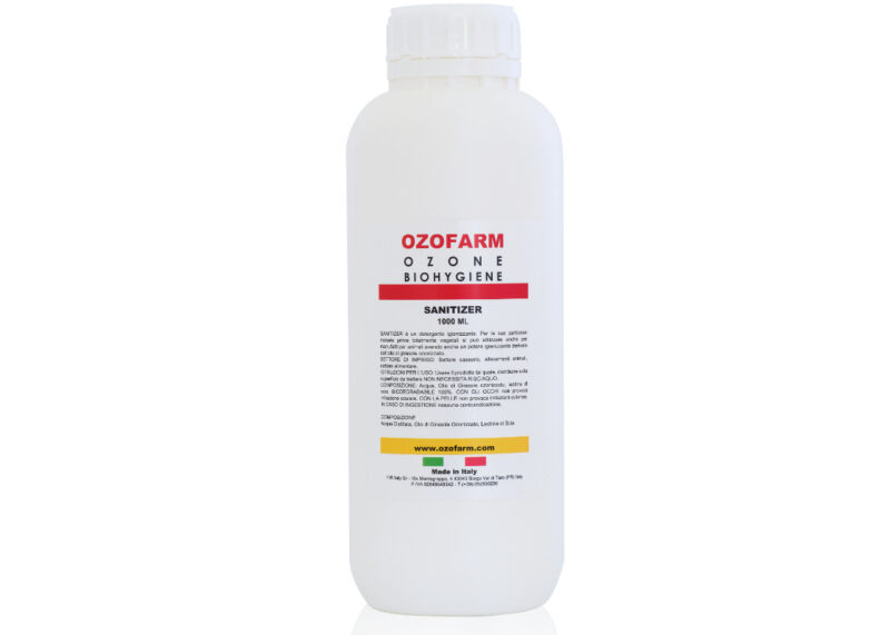 OZOFARM SANITIZER PRONTO ALL'USO Flacone 1000 ml Sanitizzante a base di olio di girasole ozonizzato BIODEGRADABILE 100% - COMPOSIZIONE 100% VEGETALE